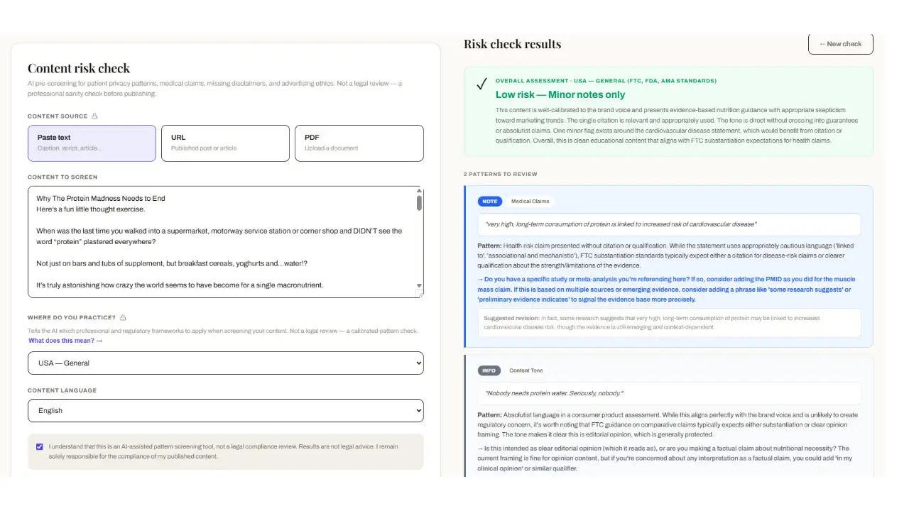Medical Content risk Checker Screenshot